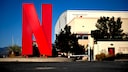 Netflix logo in front of a building