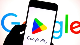 A smartphone with the Google Play Store currently opening