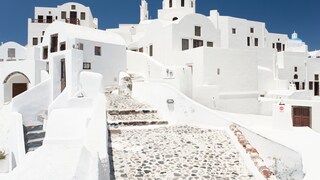 The typical white and blue architecture on the island of Santorini