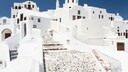 The typical white and blue architecture on the island of Santorini