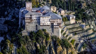 The Dionysiou Monastery is located in the monastic republic on the Athos Peninsula.