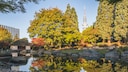 Parks in Germany: View of Pond with Tea House in Planten un Blomen, Hamburg