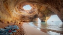 Inside the bell-shaped Benagil cave, it is pleasantly cool and surprisingly bright.
