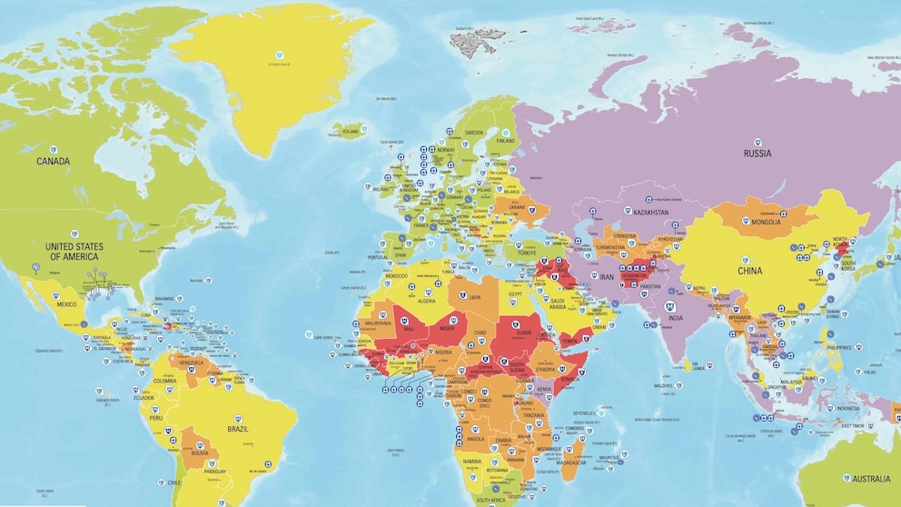 The "Risk Map" shows where it is most dangerous in the world and where travelers can feel safe