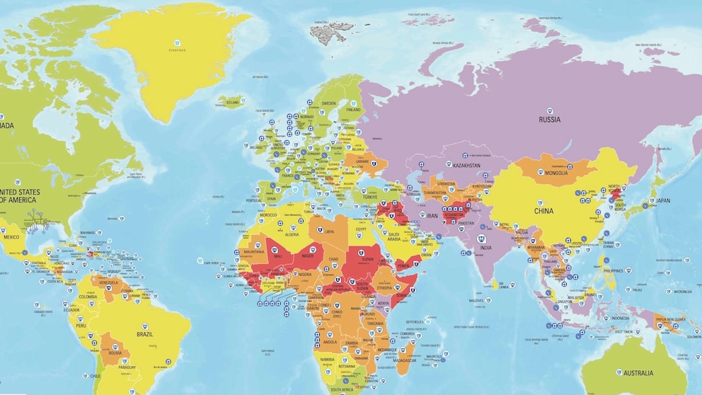 The "Risk Map" shows where it is most dangerous in the world and where travelers can feel safe