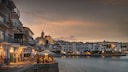 View of the Cadaqués harbor in the evening light