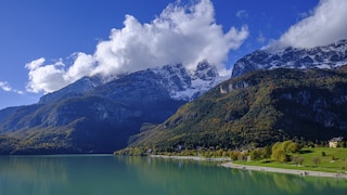 Lake Molveno is nestled between the Brenta Dolomites and the Paganella mountain range.