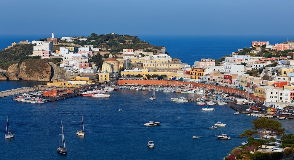 The harbor of the island's capital, Ponza, is a great spot for dinner.