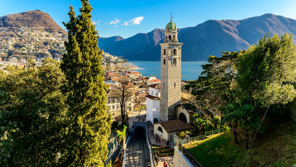 View over the beautiful city of Lugano on Lake Lugano