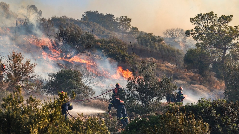 Firefighters Battling a Wildfire on Crete