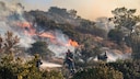 Firefighters Battling a Wildfire on Crete