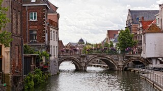Mechelen with Water, Bridge, and Houses