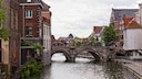Mechelen with Water, Bridge, and Houses