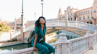Woman at the Plaza de España in Seville, Spain