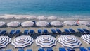Beach umbrellas and loungers in Monterosso al Mare, Italy