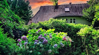 The café garden of the former studio of painter Clara Rilke-Westhoff in Fischerhude