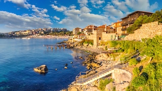 Sozopol is located directly on the Black Sea coast of Bulgaria.